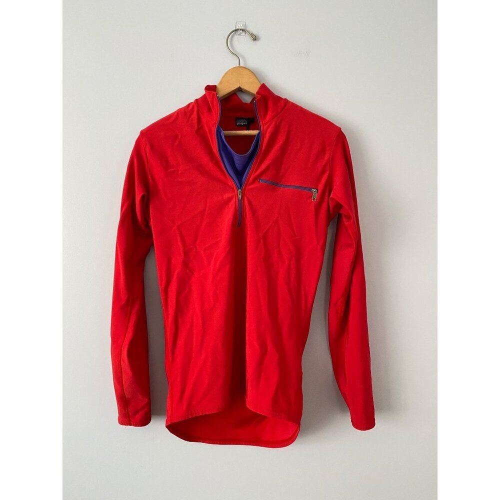 Vintage Patagonia Size Medium Quarter Zip Top Red And Purple Made in USA